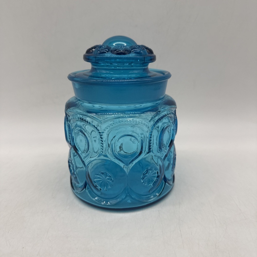 Vintage LE Smith Moon & Star Light Blue Apothecary Jar w/ Lid ~7"